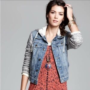Free People Blue Denim Jacket with Gray Sleeves